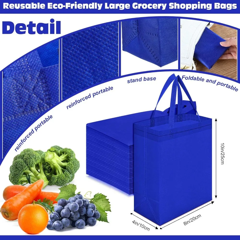 Herbruikbare draagtassen Bulk - 300 stuks niet-geweven boodschappentassen met handvatten, 8x4x10 inch, koningsblauw, boodschappen- en cadeautassen