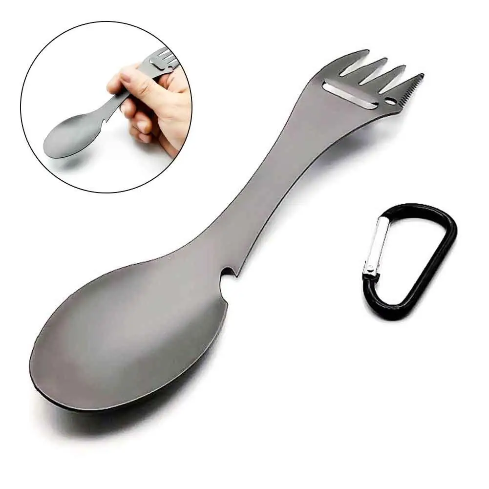 Outdoor Survival Tools 5 in 1 Camping Multi-functional Practical Fork Kit Knife EDC Spoon Bottle/Can Opener N8O2