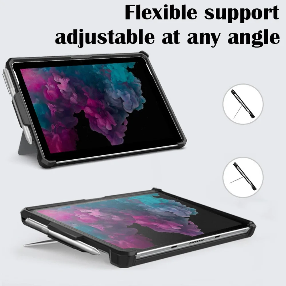 For Microsoft Surface Pro 9 8 7 6 5 4 7 PLus + Back Cover Case For Surface GO 1 2 3 Protective Case With Pen Holder Hand Strap