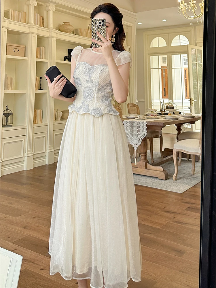 우아한 페어리코어 시스루 튤 이브닝 드레스 여성용 시스루 스윙 맥시 정장 파티 볼 가운 여성 프롬 데이트 드레스