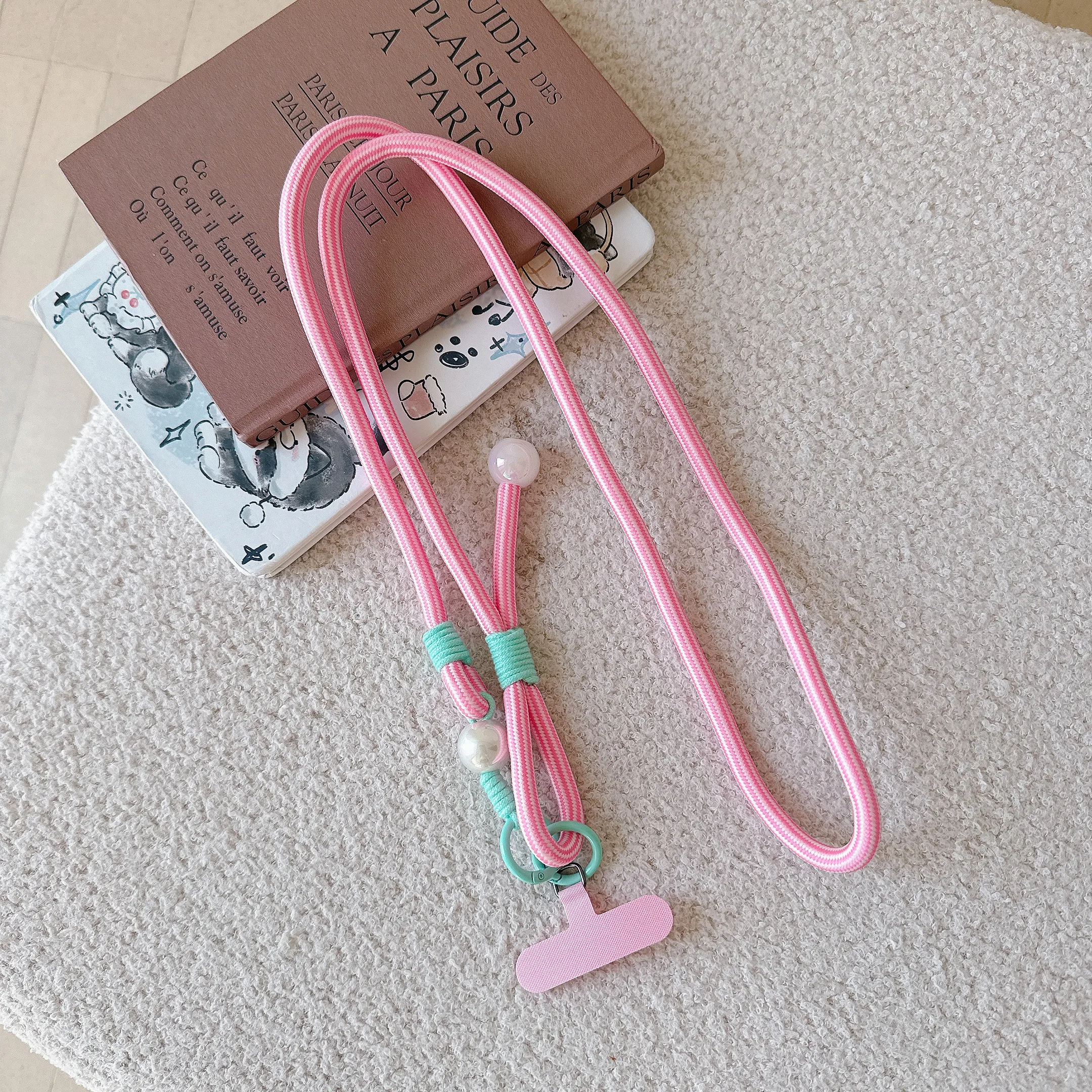 

Colorful Pearl Pendant Phone Strap, Adjustable Crossbody Back Neck Strap, Anti Loss Long Hanging Chain Pendant Keychain Strap