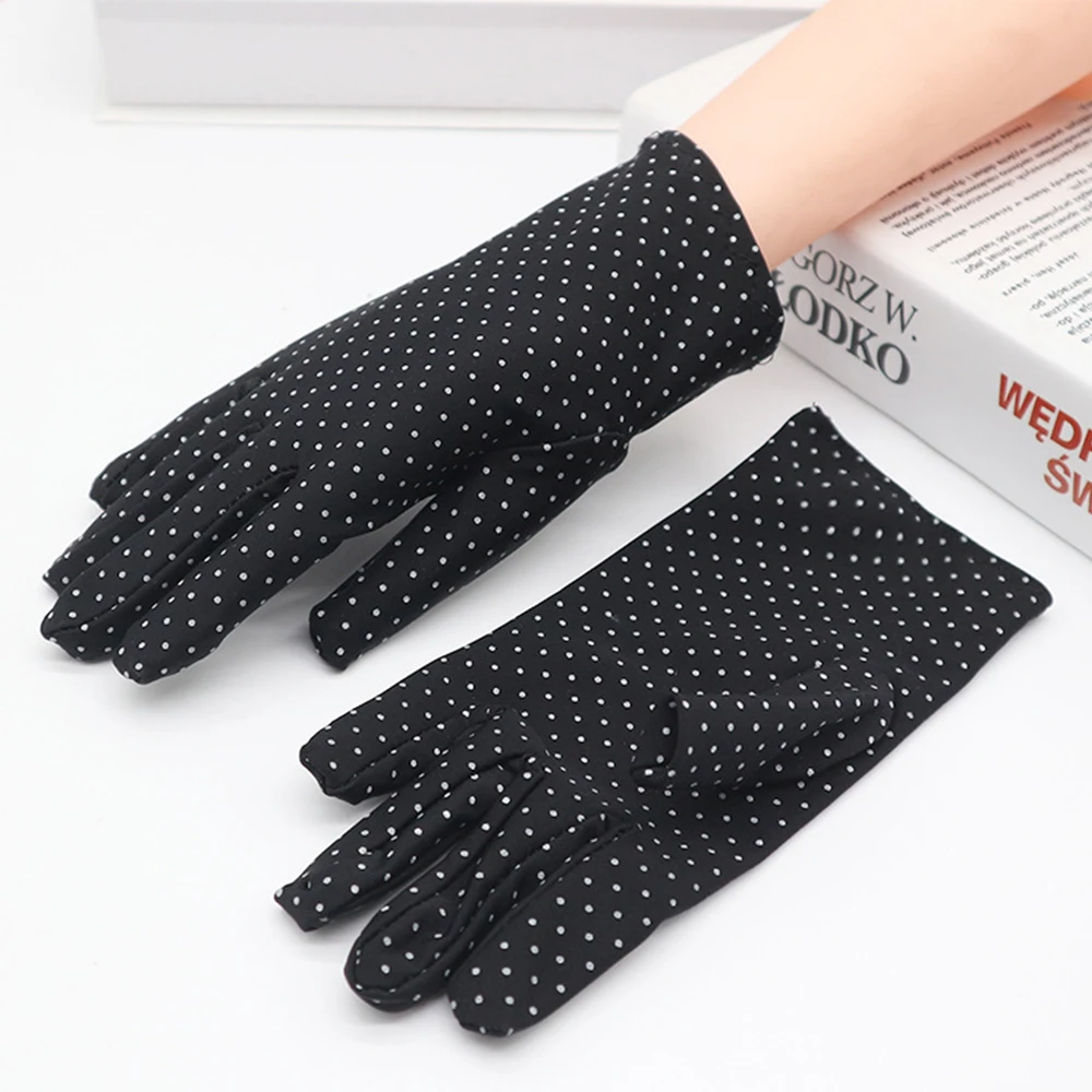 

1Pair Thin Anti-UV Spandex Elastic Spring Women Gloves Driving Gloves Dots Gloves Sunscreen