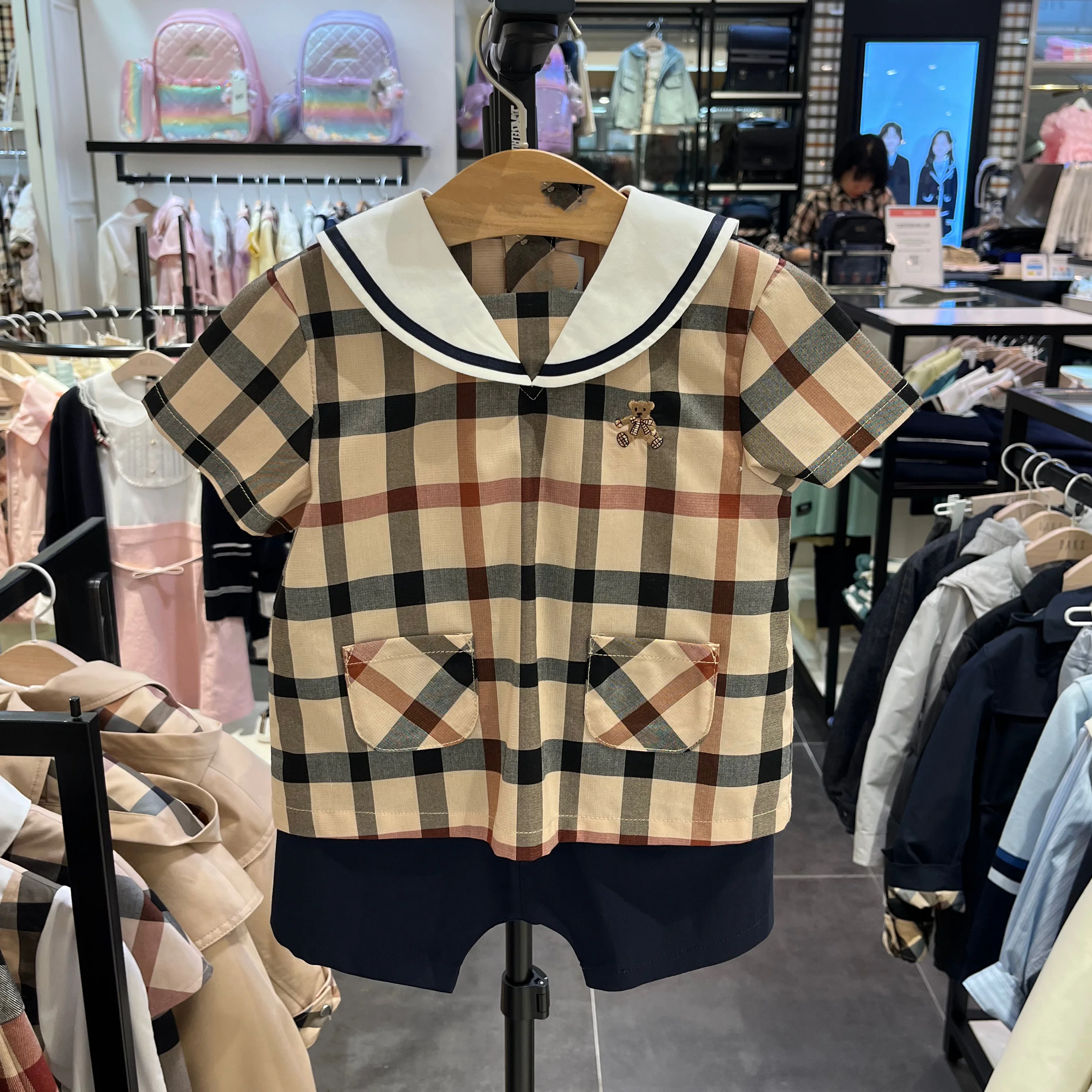 ensemble-chemise-a-carreaux-d'ete-pour-enfants-col-marine-t-shirt-en-coton-et-lin-vetements-decontractes-pour-garcons-et-filles-de-2-ans-et-moins