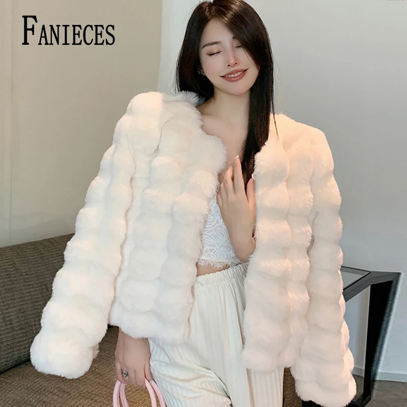 

FANIECES New In Winter Faux Fox Fur Coats Women High Quality Long Sleeve Collarless Cardigan Artificial Fur Jackets Outerweart