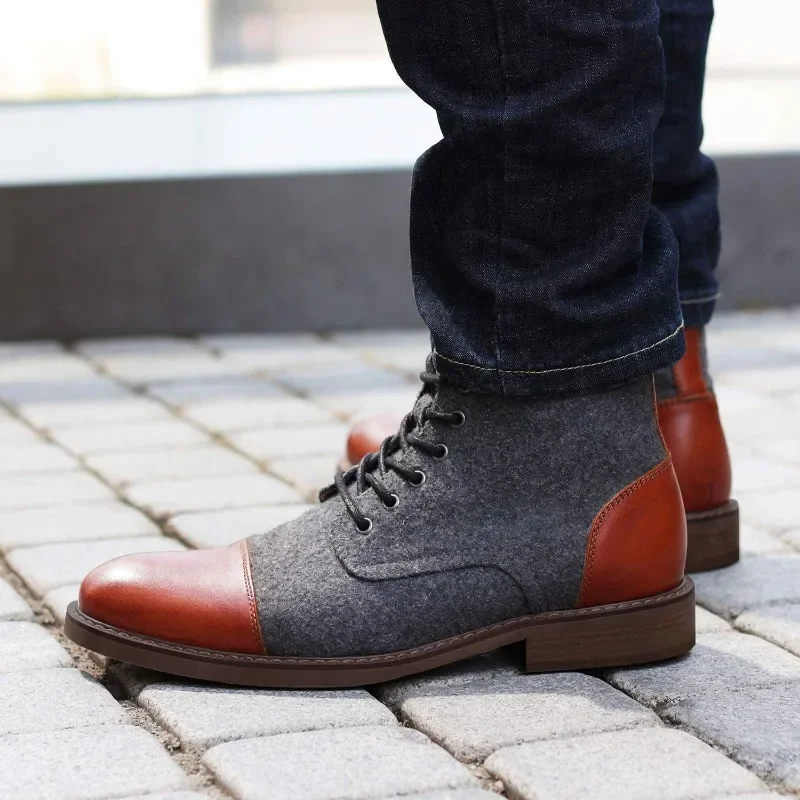 High quality Men's Outdoors High Top Sneakers Thick Sole Knight Boots Autumn Winter Casual Leather Boots Fashion Men Ankle Boots