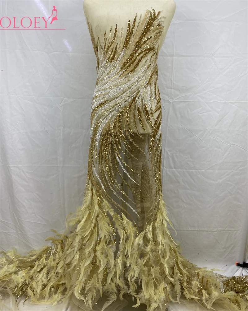 

OLOEY нигерийская роскошная кружевная ткань высокого качества с блестками и вышивкой, французский тюль ручной работы, кружевная ткань с бисером для женщин, свадебное платье