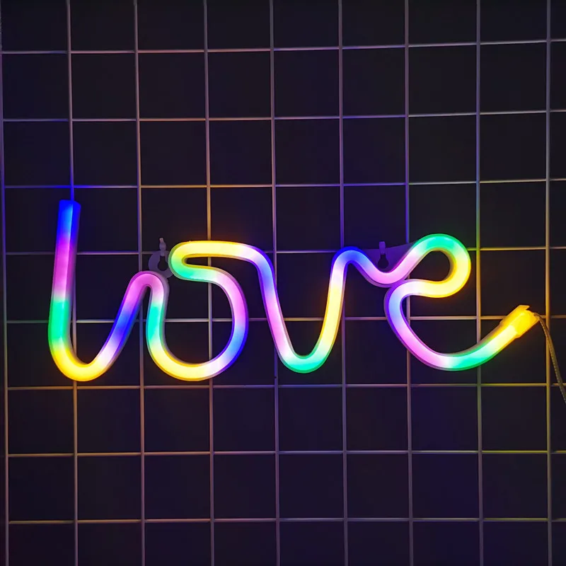 

LED Neon Light Wall Sign Love Shape Night Light USB Battery Powered Neon Night Lamp Bedroom Home Decor Valentine's Day Gifts A01