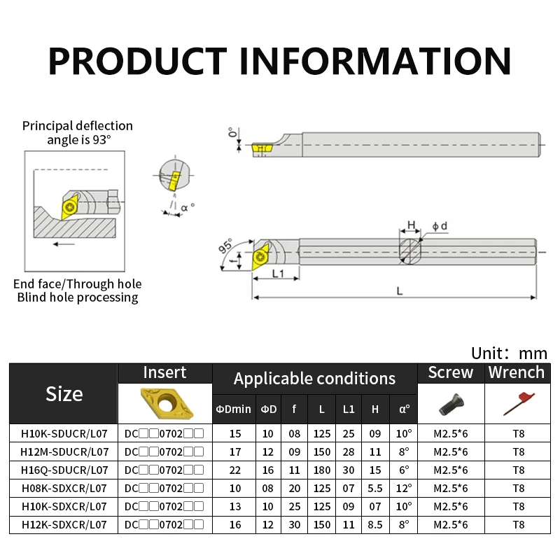 H10K-SDQCR/H10K-SDUCR/H12M-SDXCR07 HSS turning tool lathe boring bar small diameter deep hole boring cutter DCMT Carbide Insert