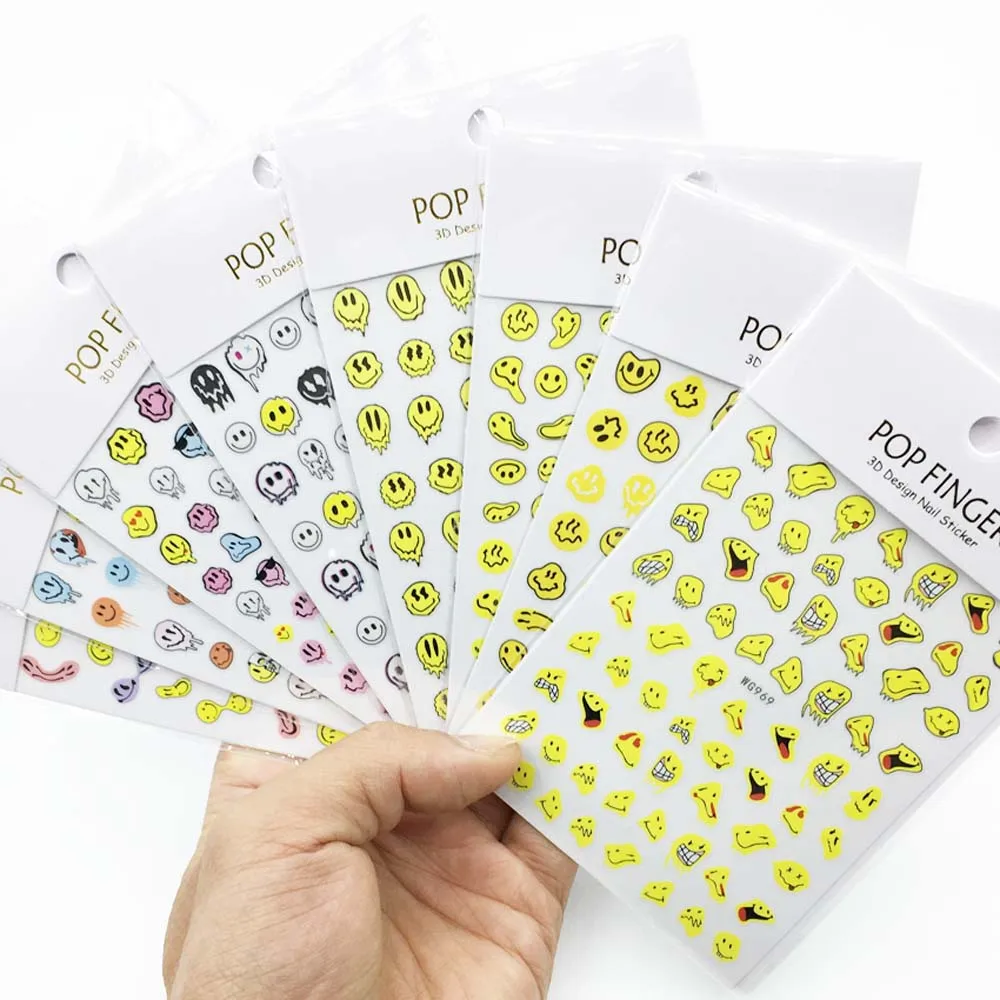 

3D Smile Nail Art Stickers Nail Decals For Nails Trippy Face Self-Adhesive Manicure Japanese Design DIY Happy Accessories
