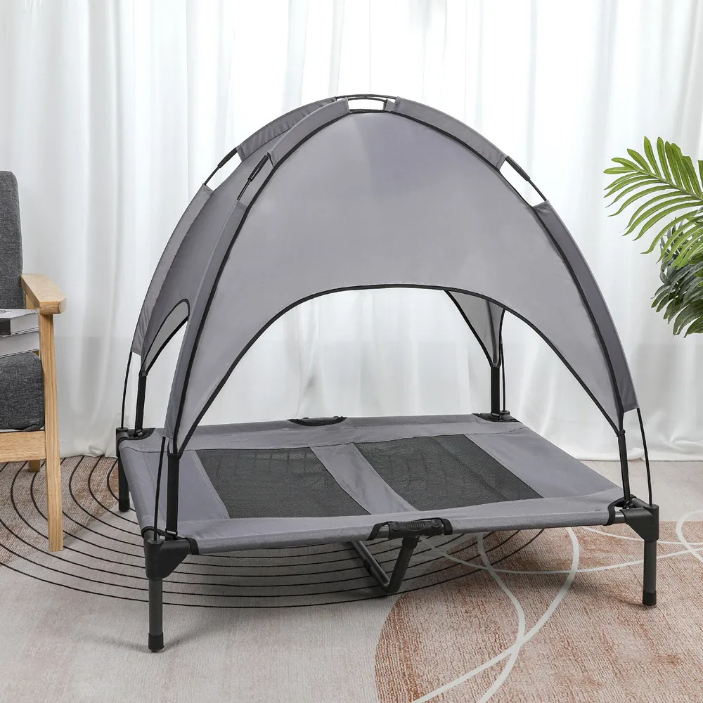 90X76X19cm Outdoor Elevated Dogs Bed with Canopy Portable Lightweight Pet Cot Dogs Cats Camp Bed and Tent Raised Breathable Mesh