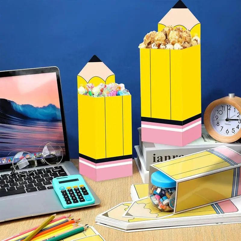 Pencil Shaped Popcorn Box Welcome Back To School Treat Boxes 12pcs Popcorn Holders Back To School Treat Boxes Party Favors Snack