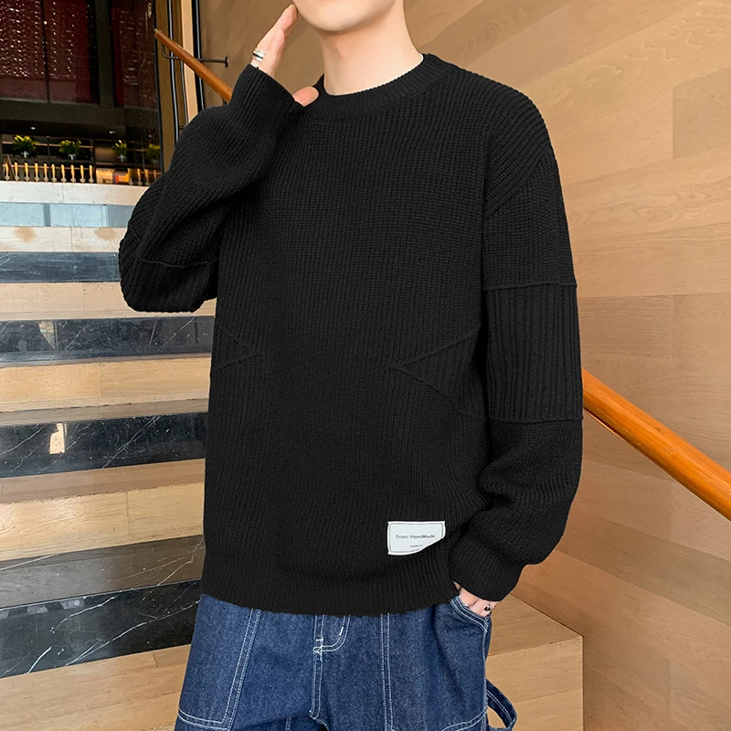 

Мужской однотонный вязаный свитер с круглым вырезом, свободного кроя, осенне-зимний, новый, модный, для ношения под одеждой, комфортный базовый слой