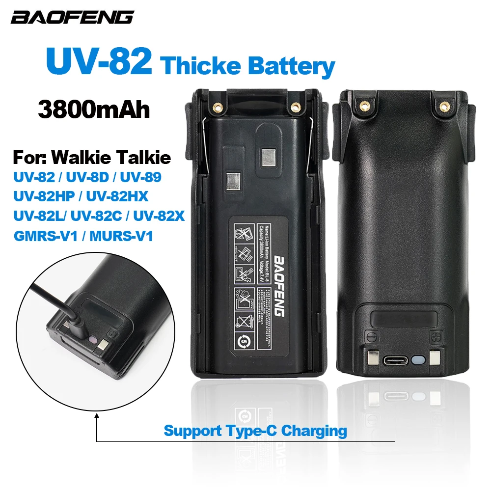 

Baofeng Walkie Talkie UV82 Type-C Battery USB Charge High Capacity Battery Compatible With UV-8D/82HP/89 etc Two Way CB Radios