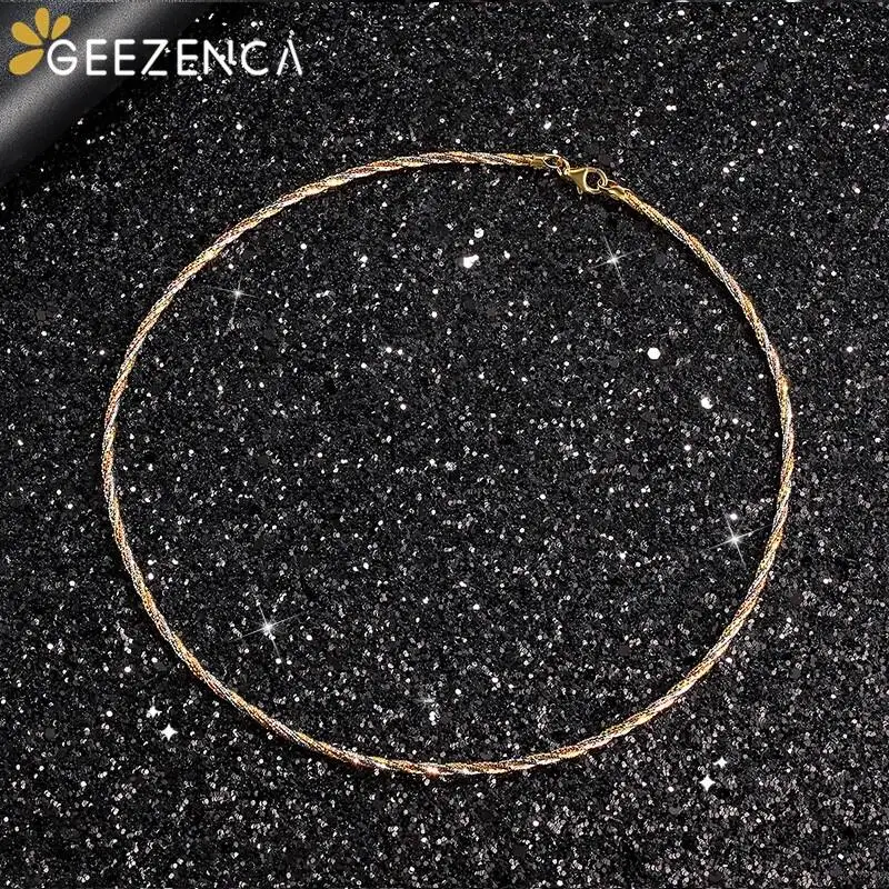 Italian 925 Sterling Silver Three Color 1.3mm Gold Plated Thread Weave Choker Necklaces Fine Jewelry Women Trendy Gift Necklace