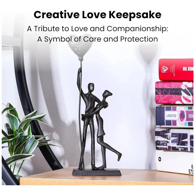 Romantic Couple Iron Sculpture, Handcrafted Modern Love Statue, Home Decor for Living Room Bedroom, Anniversary Wedding Gift