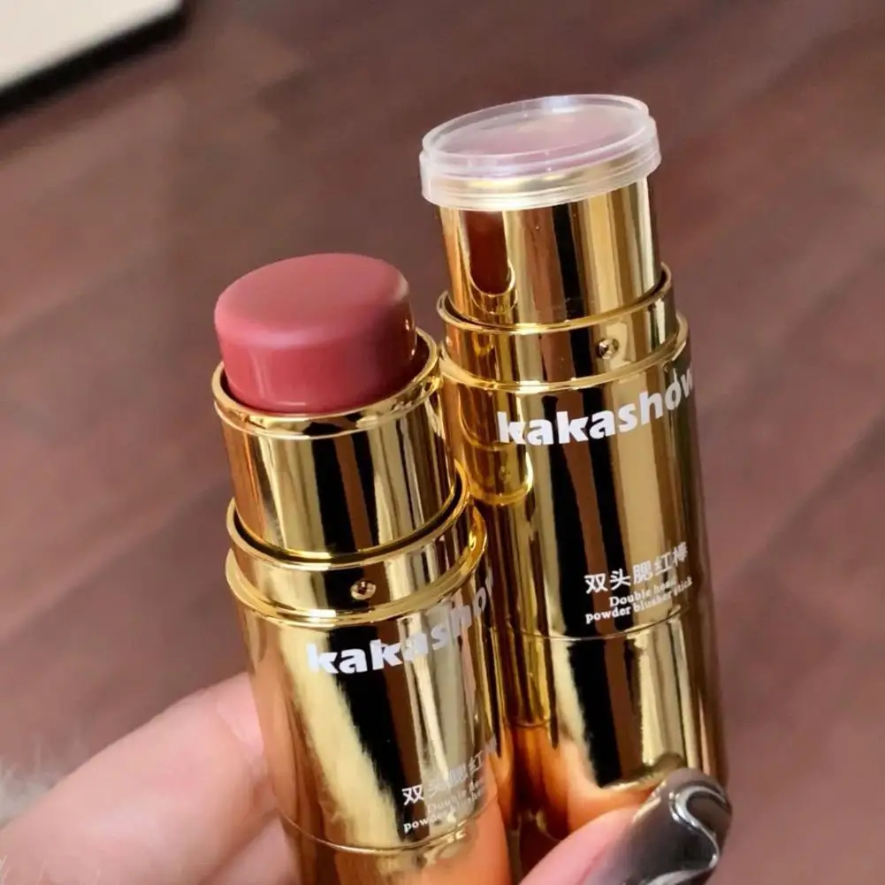 Blush Stick Double-ended Spons Blush Gezicht Verhelderende Lage Verzadigde Blusher Crème Perzik Roze Wang Tint Make-Up Cosmetica