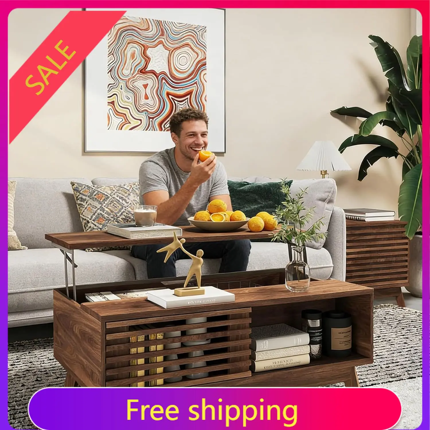 

Высококачественный журнальный столик с подъемной столешницей, журнальный столик в стиле середины века с местом для хранения для гостиной, журнальные столики из орехового дерева шириной 35,4 дюйма