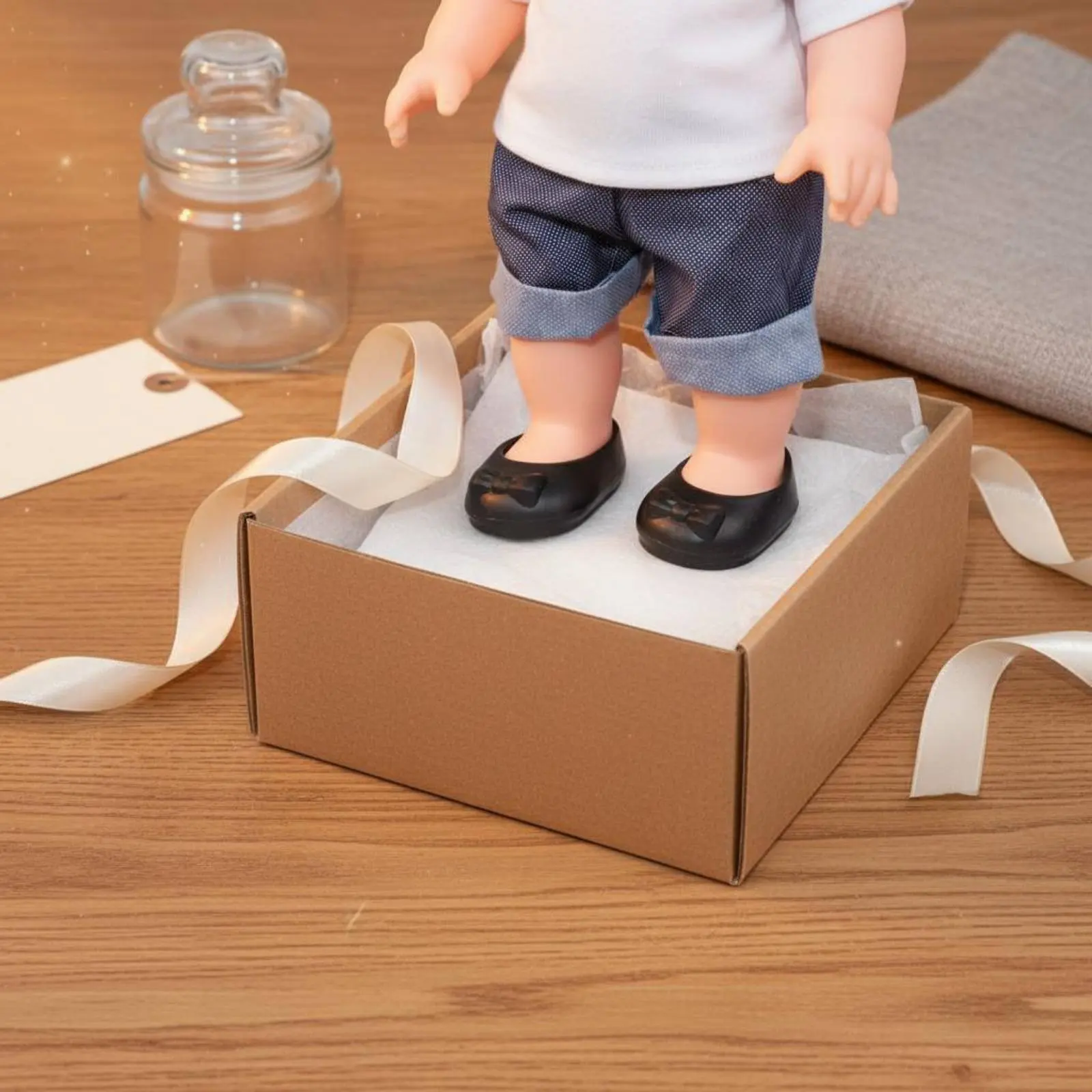 

Mini Doll Shoes Odorless Miniature Toy Shoes Colorful Doll Flats Non-Gentle Cute Ribbon Design for Children, Play House