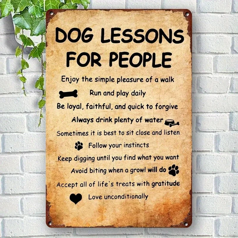 Vintage Metal Dog Training Rules Sign Life Lessons from Puppies to Humans, Rustic Wall Art for Home, Garden, Bar & Outdoor Decor