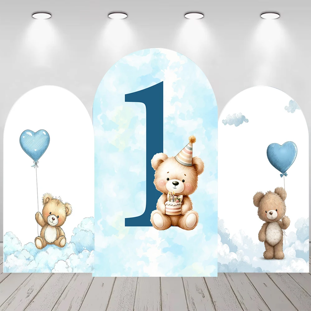 

Фон для фотостудии: Арка-стена с синими воздушными шарами и медведем, декор для первого дня рождения ребенка, фон для фотосессии детей