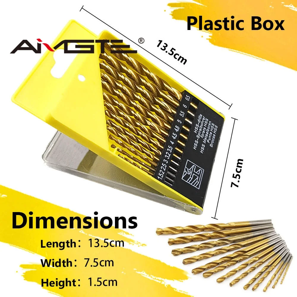 

13PCS HSS Tools Drill 1.5-6.5mm Plastic Box HSS High Speed Steel Titanium Twist Drill Bits for Steel Metal or Cast Iron-005