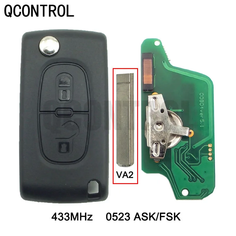 

QCONTROL433MHz Remote Key for PEUGEOT Expert Partner 207 307 308 407 807 CC SW CE0523 ASK/FSK VA2 /2 Buttons