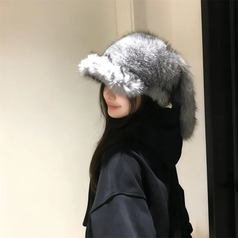 فيلم أنيمي أرنب مضحك لطيف الأذن تأثيري قبعة أفخم الشتاء يندبروف قبعة زي الكرتون فتاة مريحة الدعامة الدافئة #2