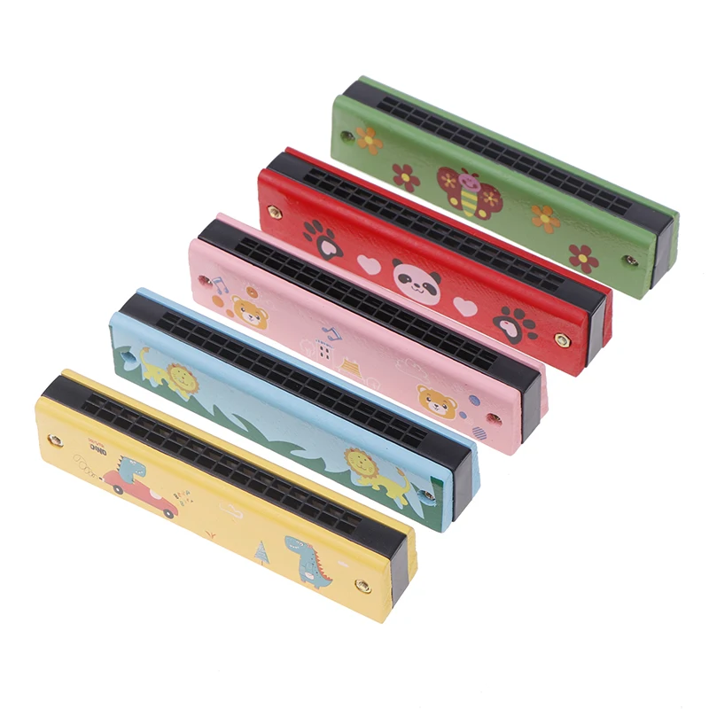 1PC Cute Montessori Educational Toys Cartoon 16 Holes Key Wood/Iron Harmonica Mouth Organ Kids Musical Wind Instrument Gift Toy