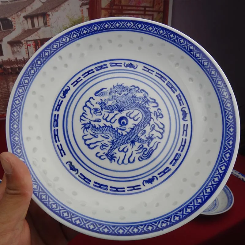 6-9 inch Retro Jingdezhen Blue and White Porcelain Dinner Plates Round Ceramic Food Plate Steak Dish Fruit Cake Holder Tableware