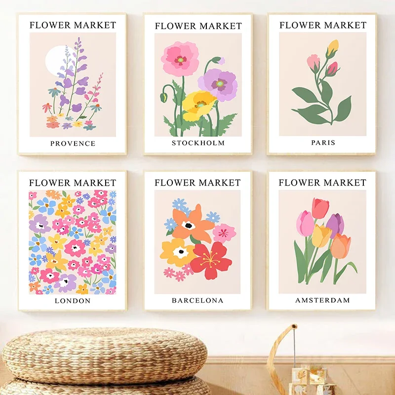 

Flower Market Posters Colorful Rose Tulip Wall Art Decor Canvas Painting Nordic Bedroom Interior Aesthetics Picture Decoration