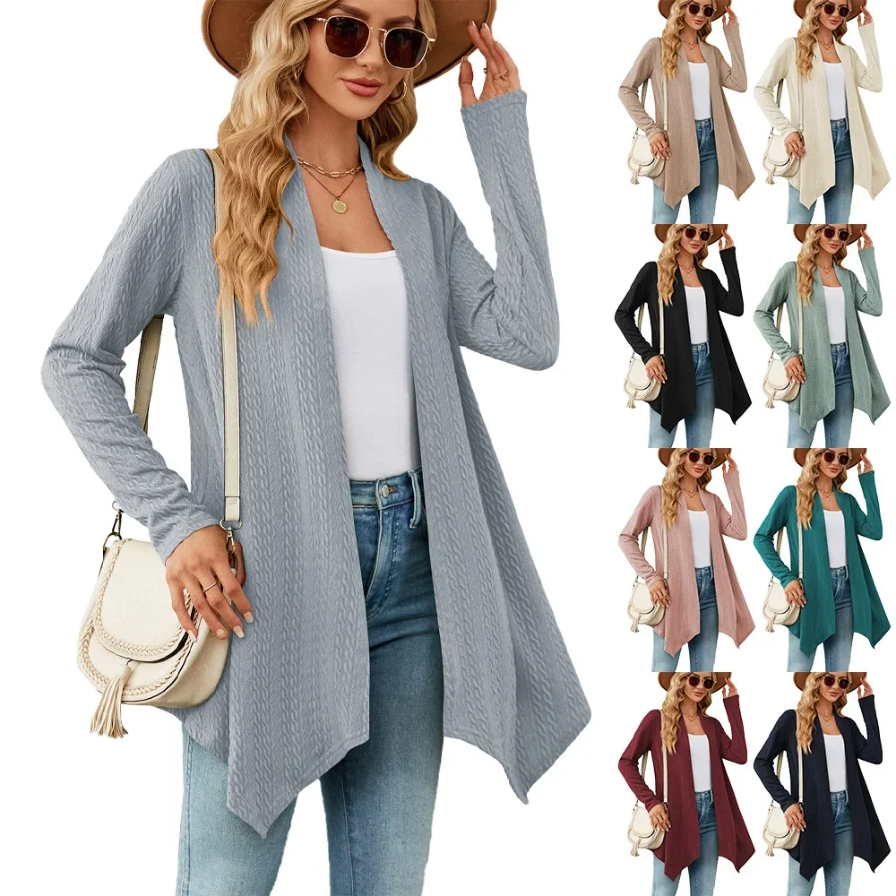 Europe and the United States women's autumn and winter new solid color loose long-sleeved cardigan coat lady