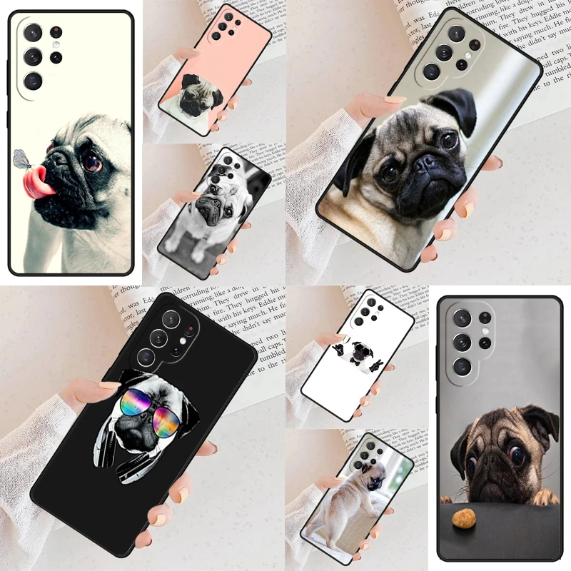 Capa de Celular com Estampa de Borboleta e Cachorro Pug para Samsung Galaxy S26 Ultra S25 S24 S23 S22 S21 S20 Note10