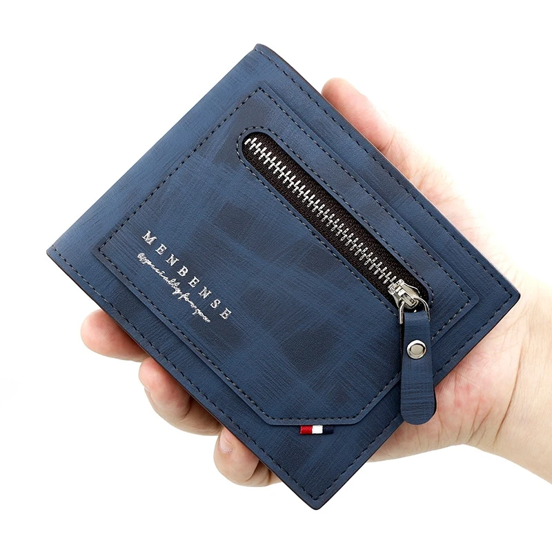 Men's Zipper Short Wallet, Multifunctional Vertical Mini Wallet, New Three Fold Retro Coin Purse, PU Leather Card Holder, 2024