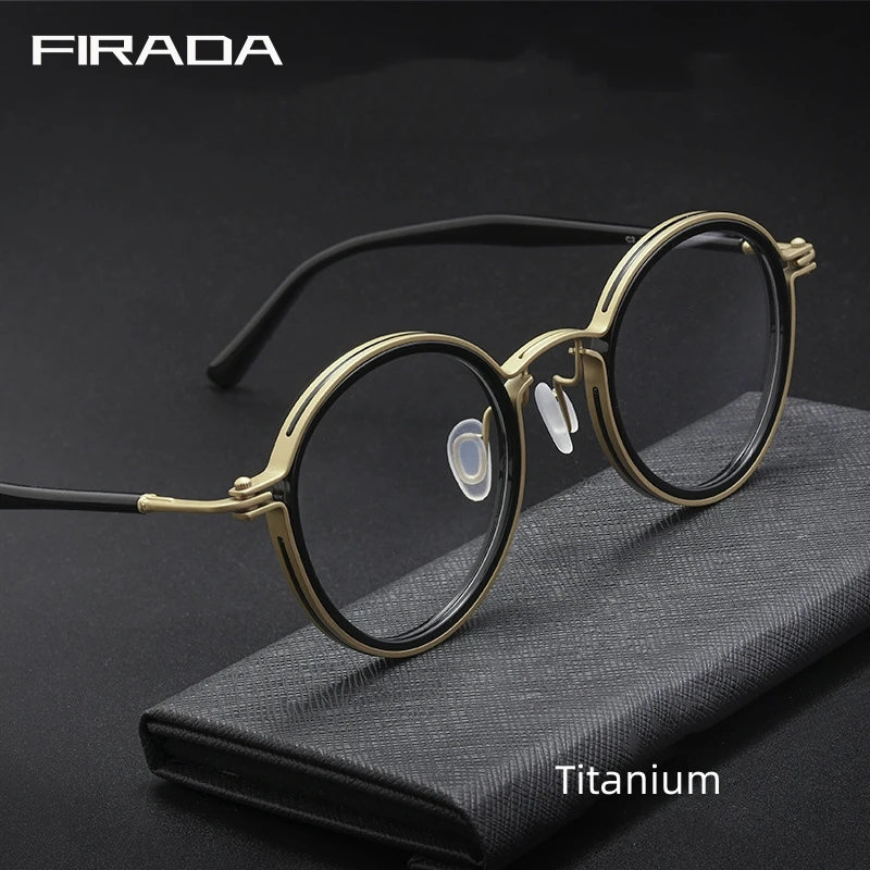 FIRADA Luxury Fashion Eyeglasses Women Vintage Round Acetate Titanium Eyewear Optical Prescription Glasses Frame For Men H33090