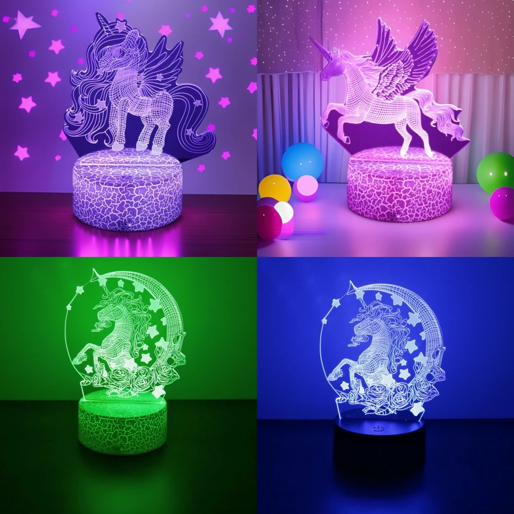 3D Lamp Anime Unicorn LED Night Light RGB Color Changing Child Nightlight Unicorns for Girls Toys Room Bedroom Decoration Gifts