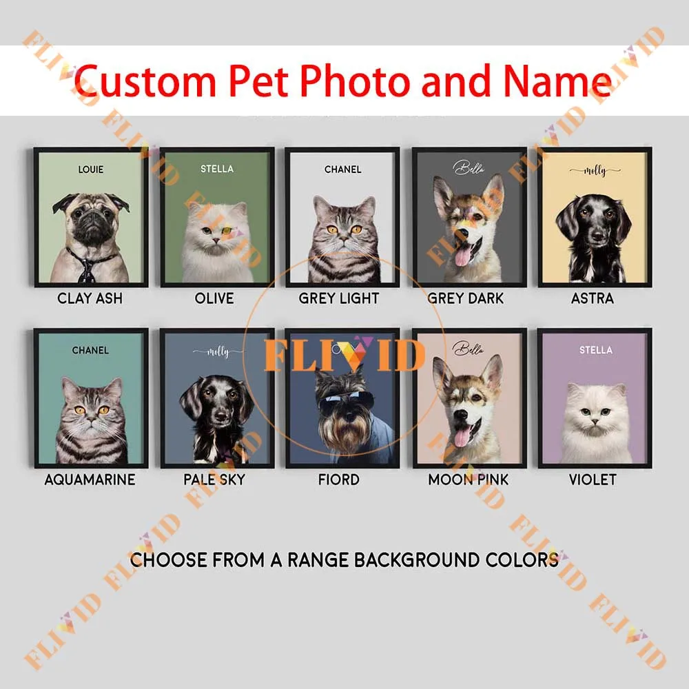 Custom Pet Dog Cat Photo and Name Poster,Wall Art Canvas Painting,Wall Pictures For Living Room Decor,Animals Posters Unframed