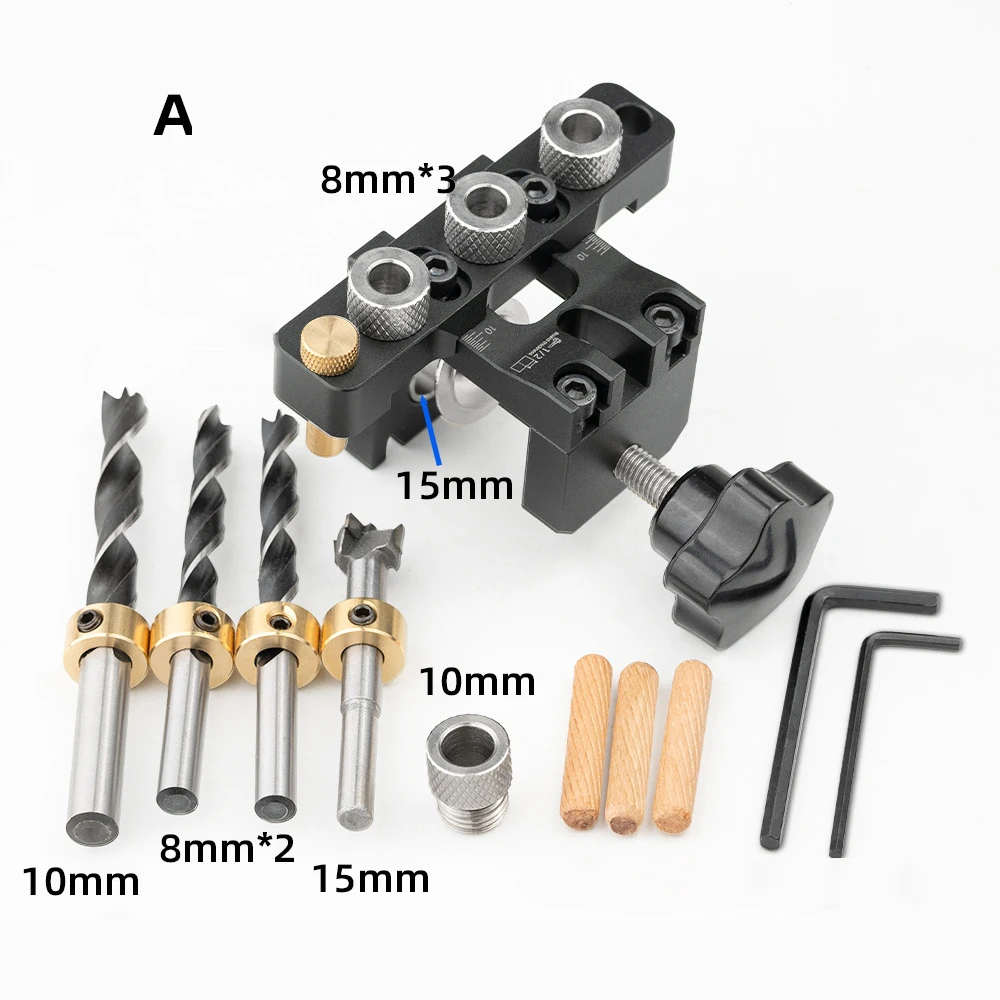 3in1 Woodworking Holes Drilling Locator Aluminum Alloy Punch Positioner 8-15mm Drill Bits Deformable Carpentry DIY Tool