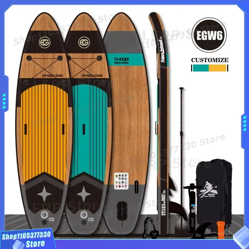 Factory Direct Large Tail Fin Inflatable Stand-Up Paddle Board (SUP) Accessory Wood Grain Design Eco-friendly Women PVC Lakes