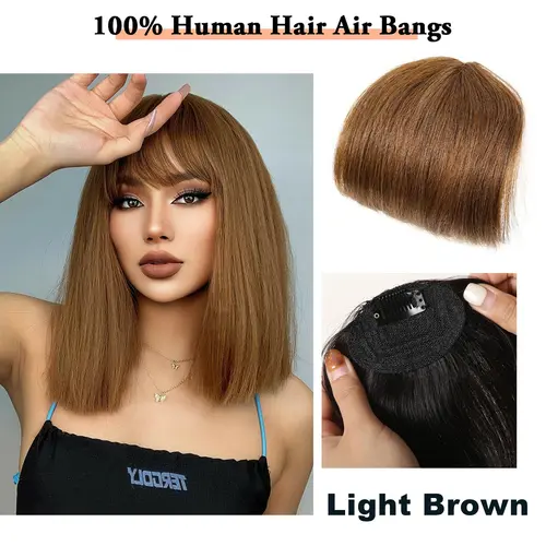 100% Human Hair Bangs Natural Brown Wispy Bang Hair Clip in Bangs Fringe with Temples Hairpiece for Women Clip on Air Bang 4.5in - Image 15