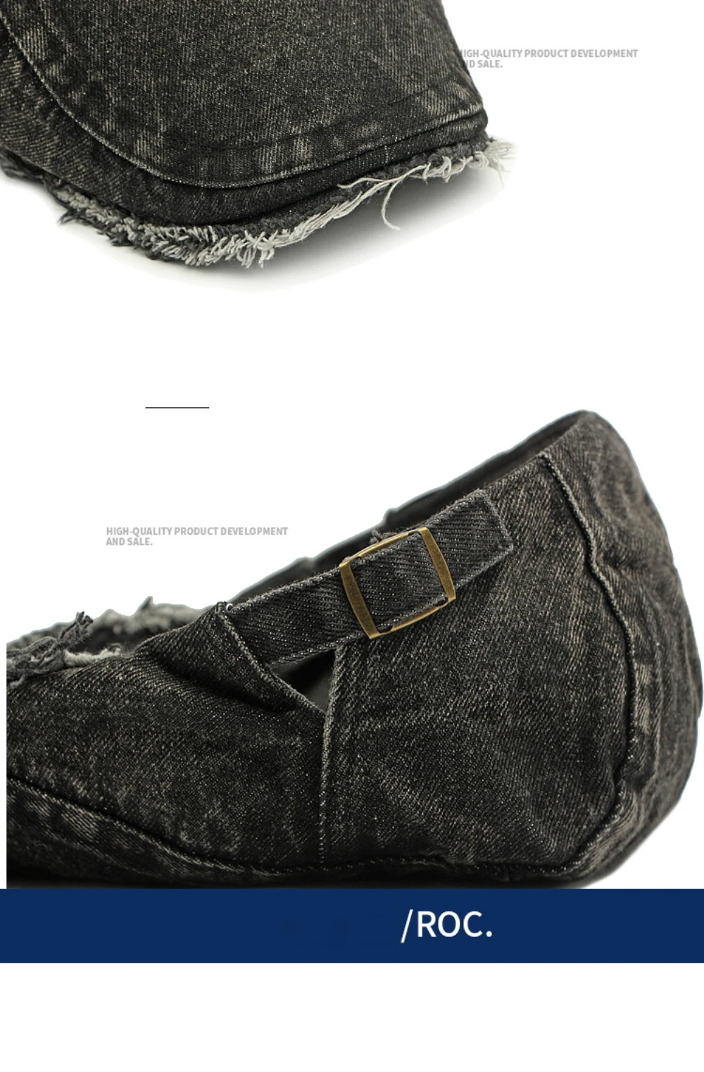 HT4797 Herren- und Damen-Baskenmützen, Einfarbige Baumwoll-Flatcap, Retro Künstler-Mütze für Alle Jahreszeiten, Denim-Baskenmütze – Detail 5
