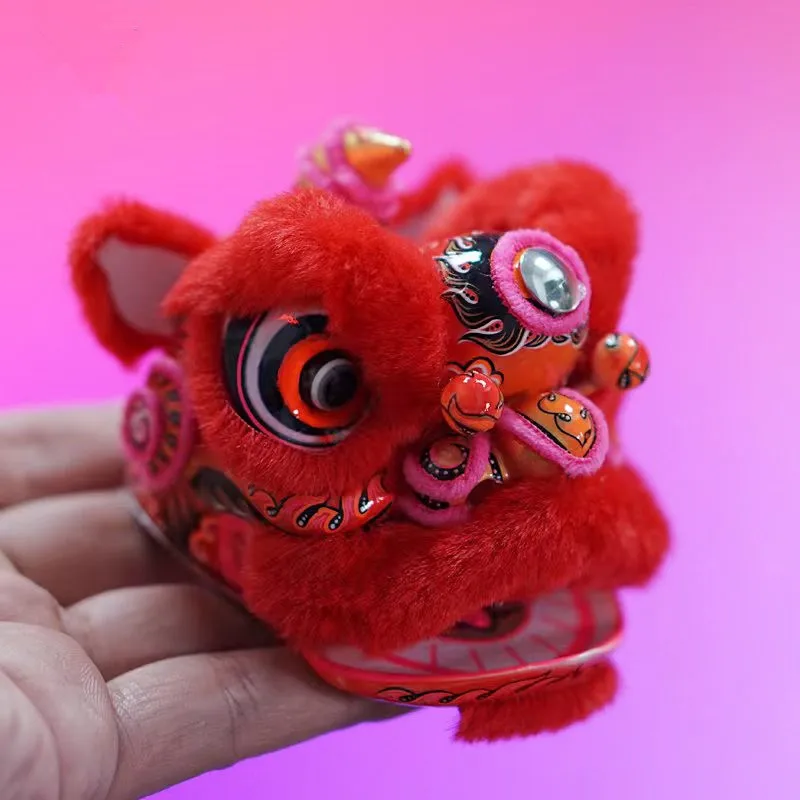 Cartoon Chinese Red Lion Dance Resin Decoration New Year Decorative Desk Car Home Handmade Craft Accessories Gift