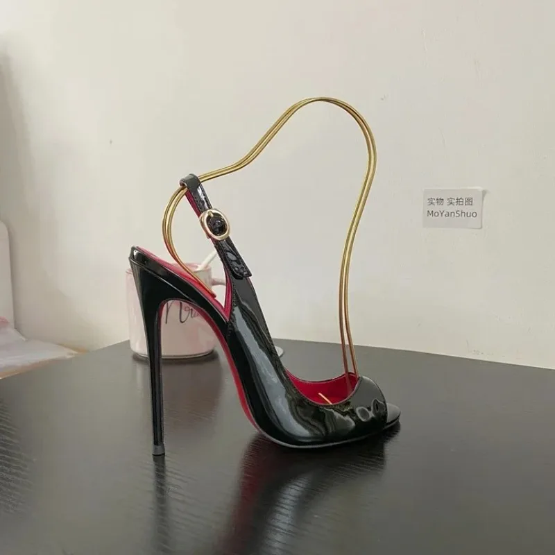 Fish Mouth Open toed Ultra High Heels 12cm Red Bottom Rear Tripstrap Thin Heel European and American Sexy Women's Large Sandals - view 5