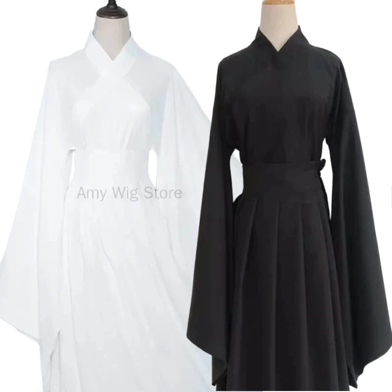 Unisex Hanfu Inner Garment Long Sleeve Ancient Costume Base Layer Black White Tops Skirt Traditional Chinese Clothing