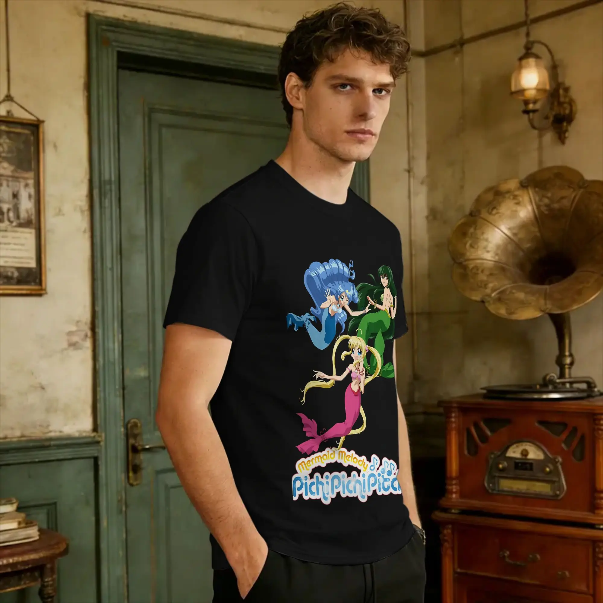 Herren-T-Shirts „Mermaid Melody, Pichi Pichi Pitch“ aus Baumwolle, Sommer-Y2K-Spaß, kurzärmeliges T-Shirt mit O-Ausschnitt, trendiges, cooles T-Shirt – Detail 3
