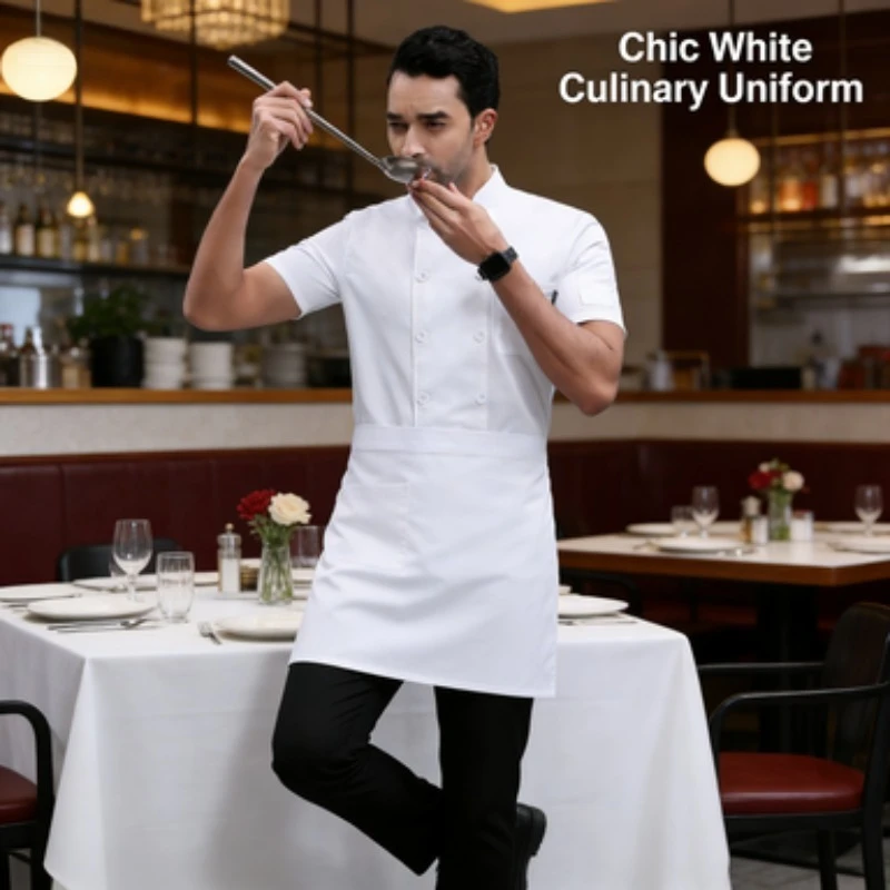 

Men Women Chef Coat Long Sleeve White Kitchen Uniform Restaurant Hotel Catering Workwear