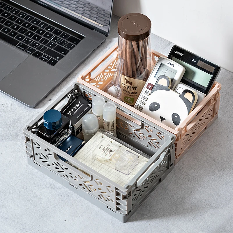 Crate Collapsible Storage Box Plastic Folding Basket Home Office Storage Supplies Cosmetic Container Box Desktop Organizer Boxes