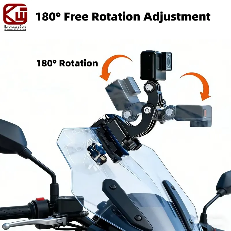 Kewig Motorcycle Windshield Camera Mount 6061 Aluminum Anti-Rust Anti-slip 180° Rotation for GoPro DJI Insta360 Action Camera image 3