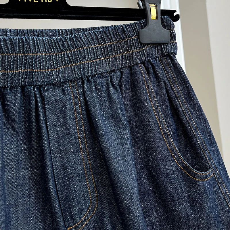 High Waist A-Line Wide Leg Jeans Shorts Women's Elastic Waist Fashionable Hot Pants Summer Collection Loose Fit Thin Model