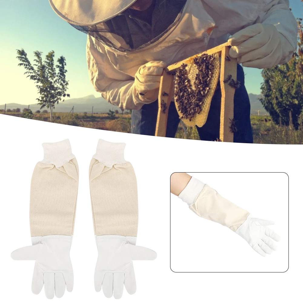 

ZK30 Pair of Sheepskin Beekeeping Protective Gloves Long Sleeves Full Hands Protection for Beginners Beekeepers mitten XXL