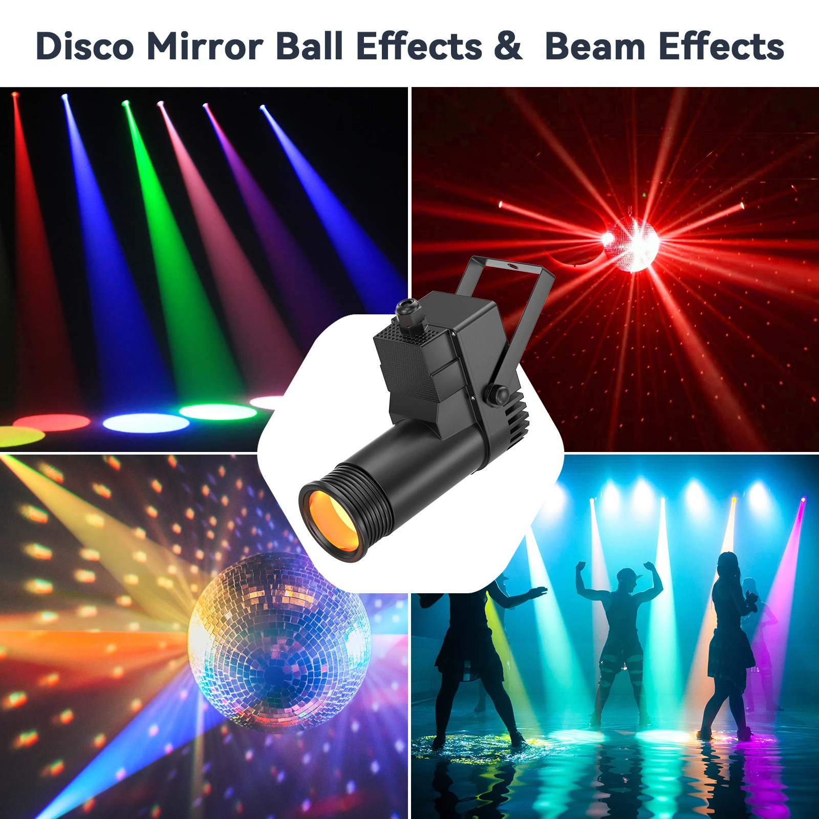 Datewink 2Pcs 30W RGBW LED Beam Pinspot Light Spot Lights DJ Disco Mirror Ball Stage Lighting Effect DMX For KTV Party Christmas